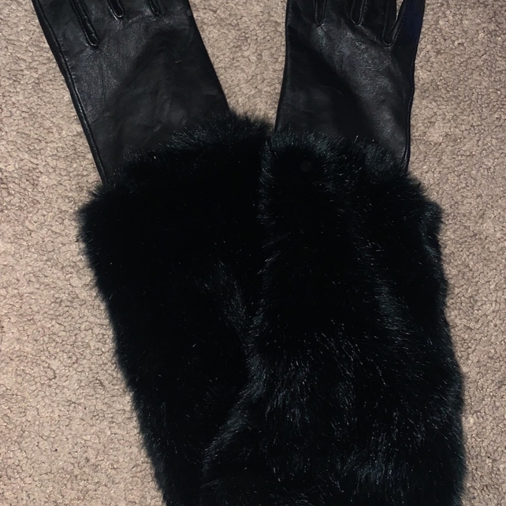 Kate spade fox fur gloves black